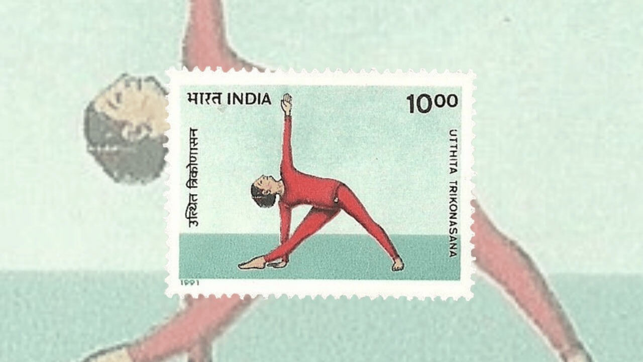 Utthita Trikonasana stamp, reflecting the importance of balance in private market investing strategies