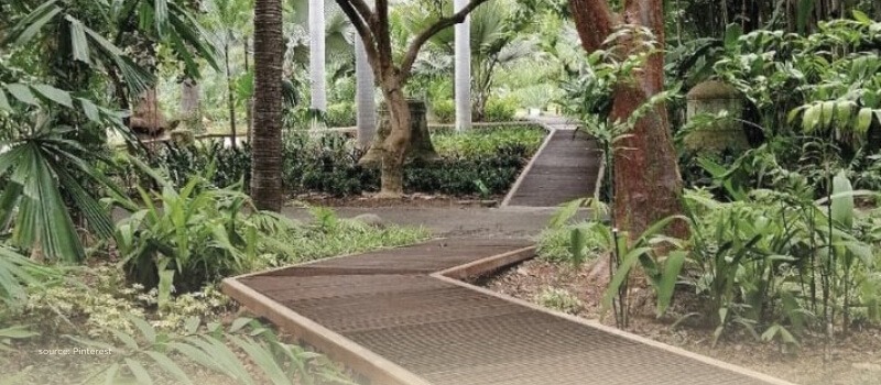 A structured garden pathway symbolizing the growth of domestic private capital in India, fostering stability, resilience, and a balanced investment landscape