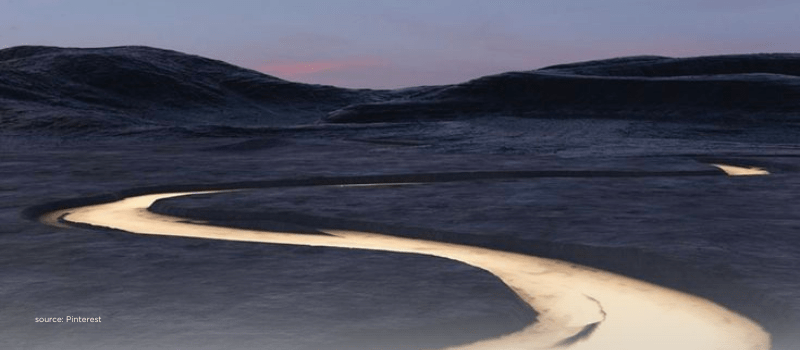 A glowing river winding through darkness, symbolizing secondaries moving from shadow to strategy.