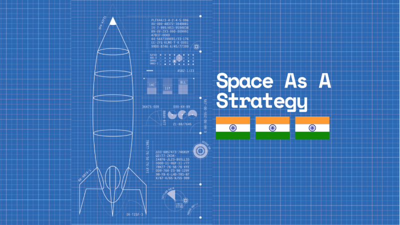 Blueprint of rocket with Indian flags, symbolizing India’s strategic rise in private space tech.