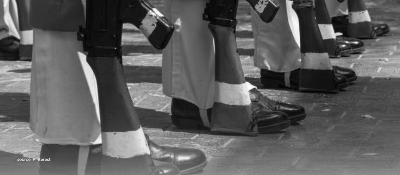 Close up of soldiers in formation with rifles during a parade, reflecting defence focus alongside AI and space in global VC flows.