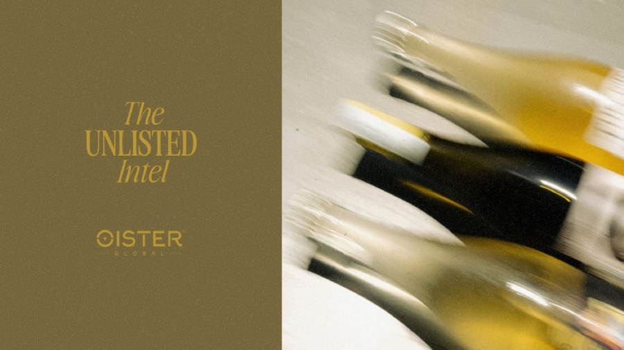 blurred wine bottles evoking strong vintage-year private returns.