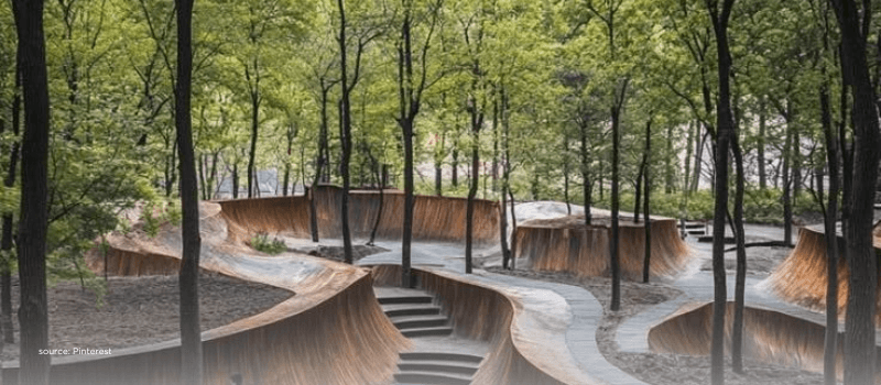 Winding park paths illustrate regional shifts in private-capital fundraising