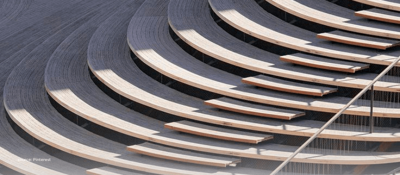 Tiered amphitheatre steps evoke digestion of the last fundraising boom