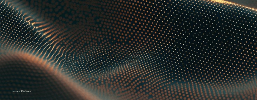 Abstract wave of glowing copper dots on dark teal, evoking deep tech scaling into infrastructure