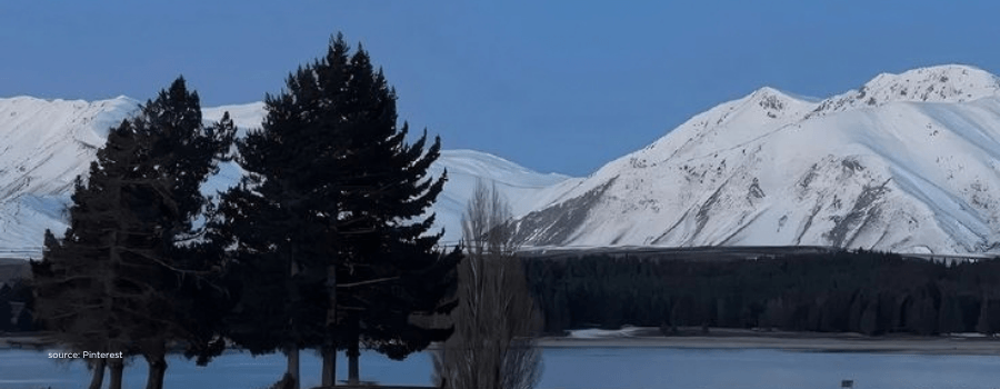 Snow-capped mountains behind tall pines, evoking long-horizon pension capital in Indian AIFs